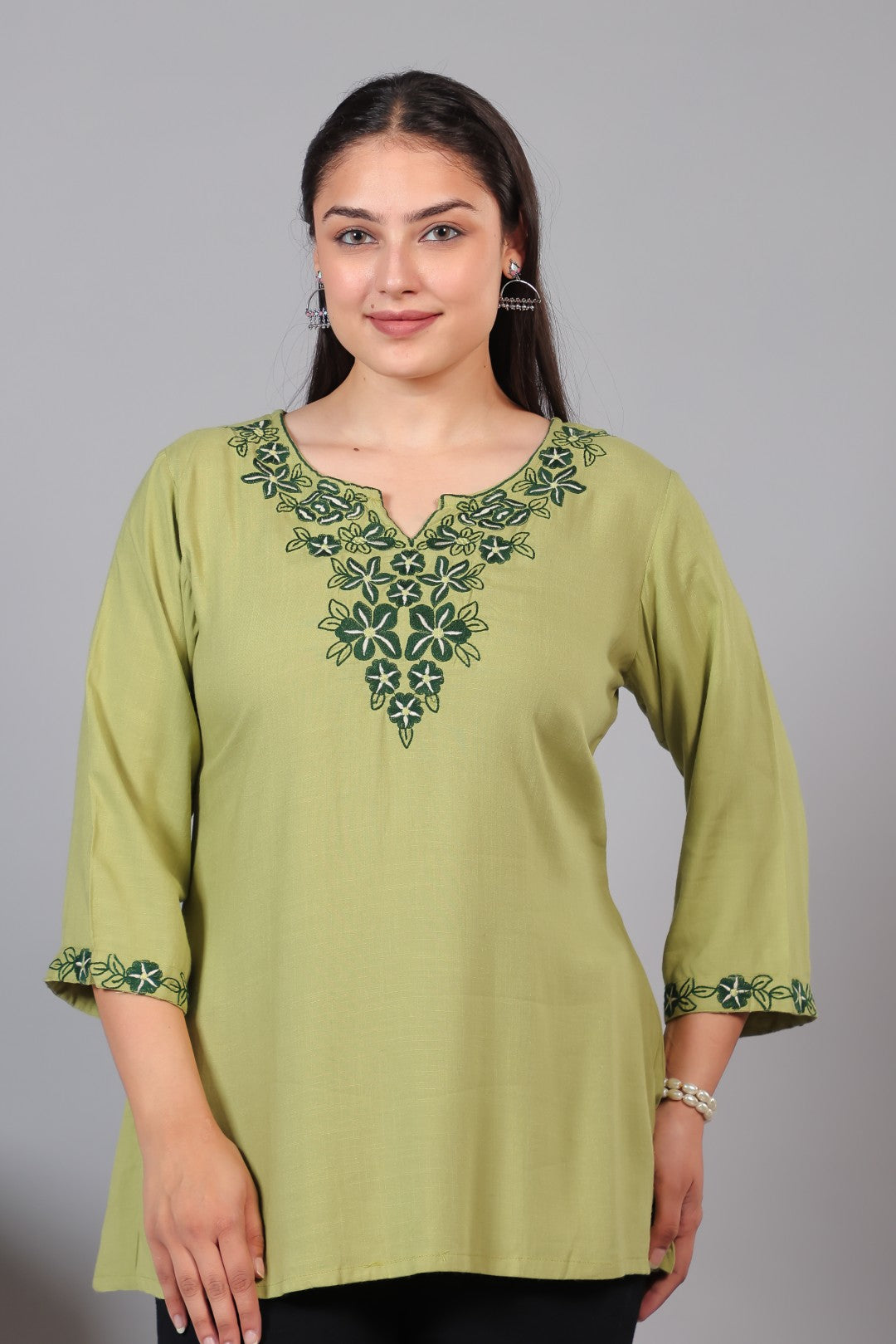 Pista Green Rayon Thread Work Top