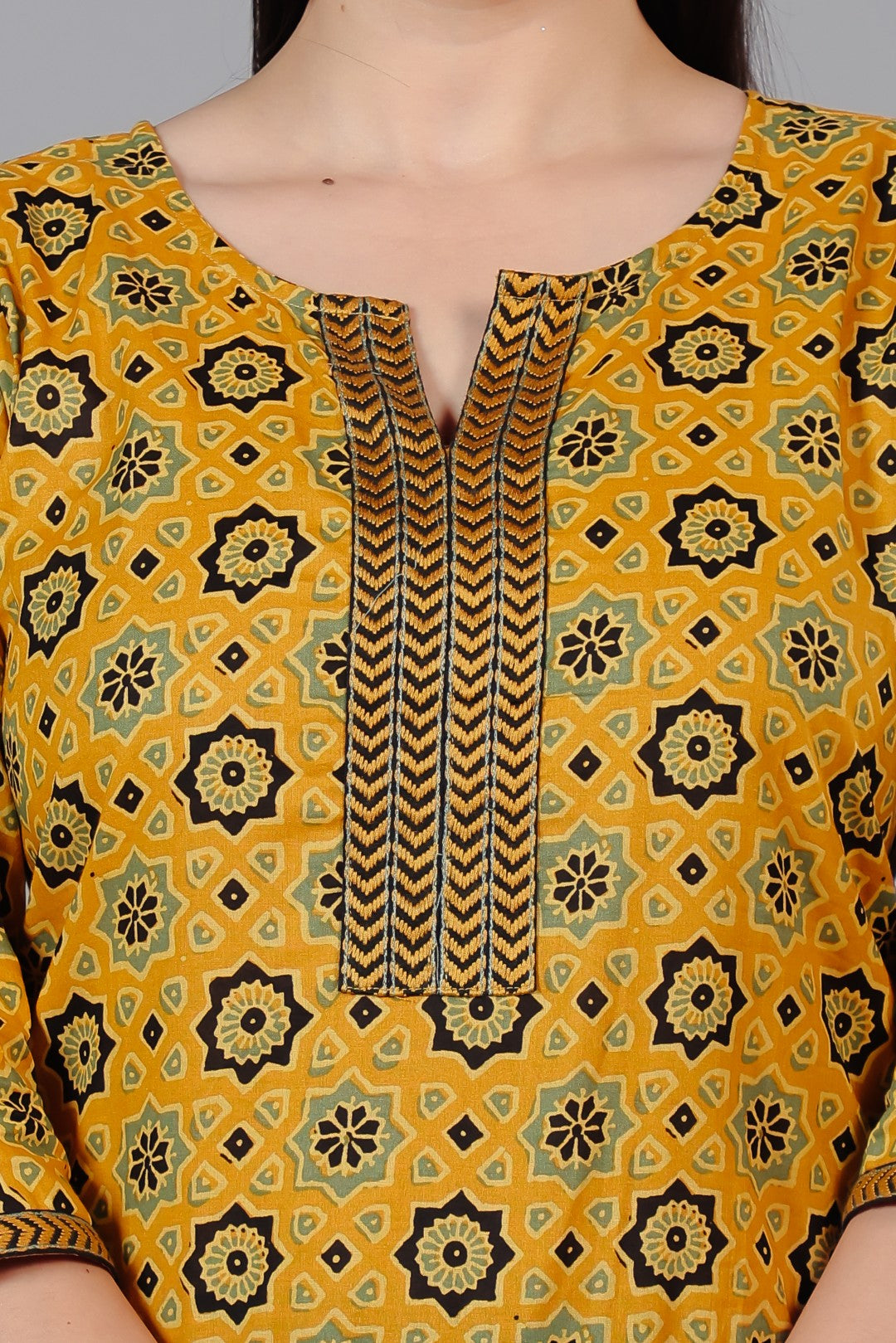 Yellow Cotton Printed Suit with Bottom & Dupatta