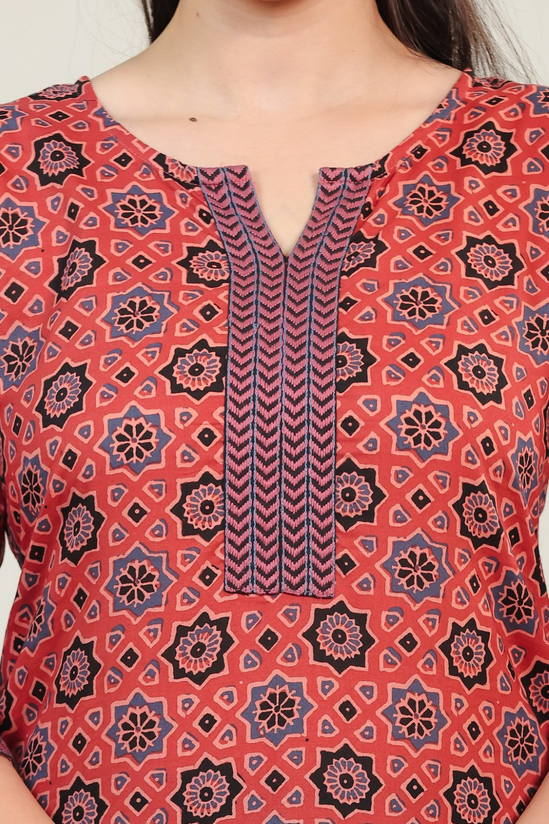 Rust Cotton Printed Suit with Bottom & Dupatta