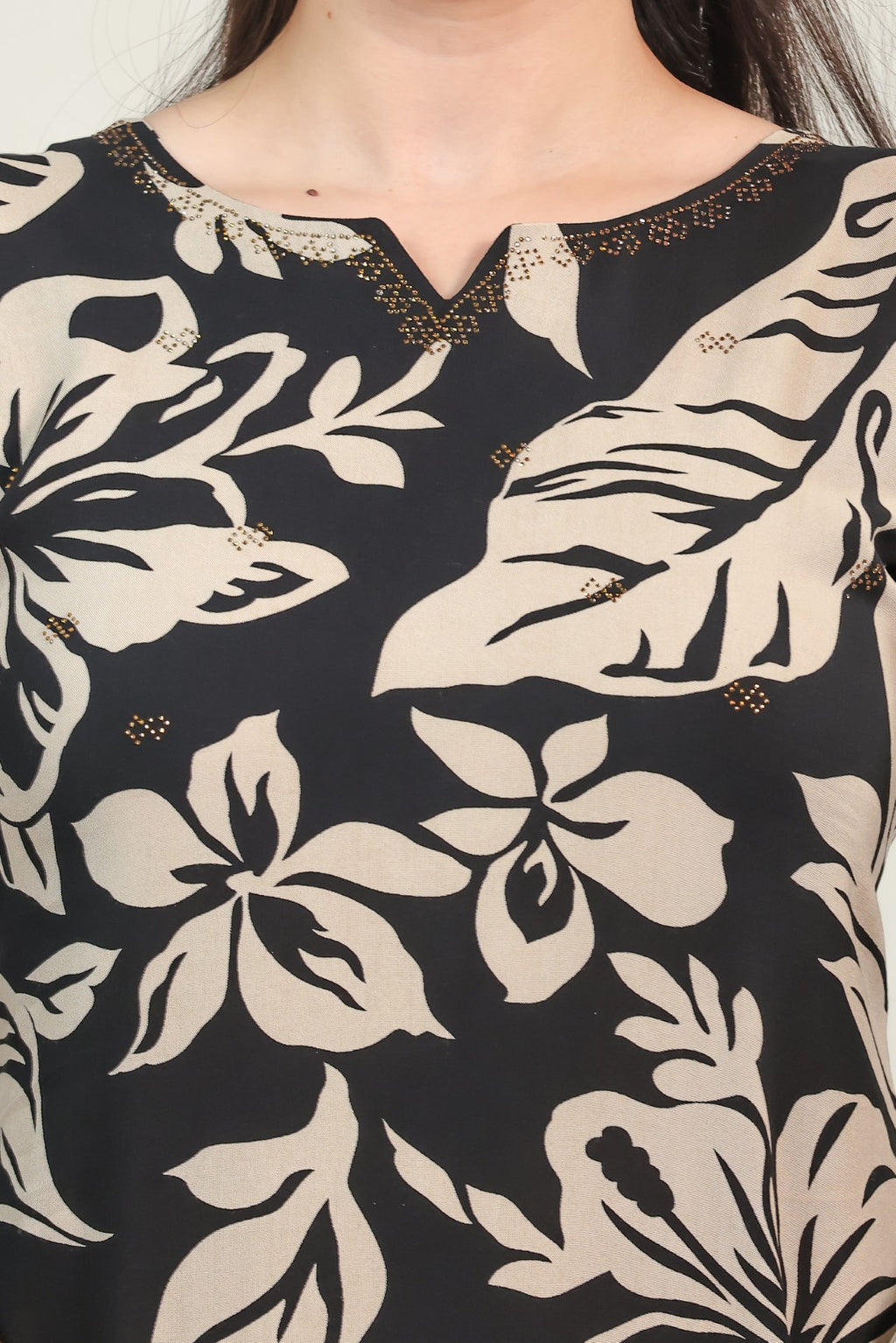 Black Rayon with Floral Printed Top