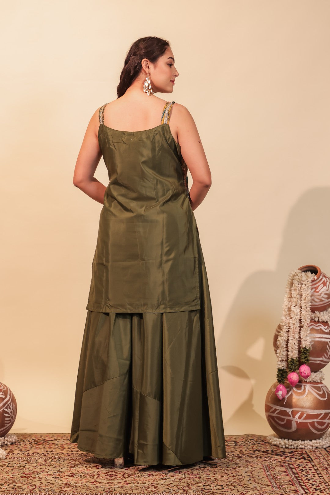 Mehendii Green Crepe Silk Suit with Position Printed & Zari Work, Sharara & Dupatta
