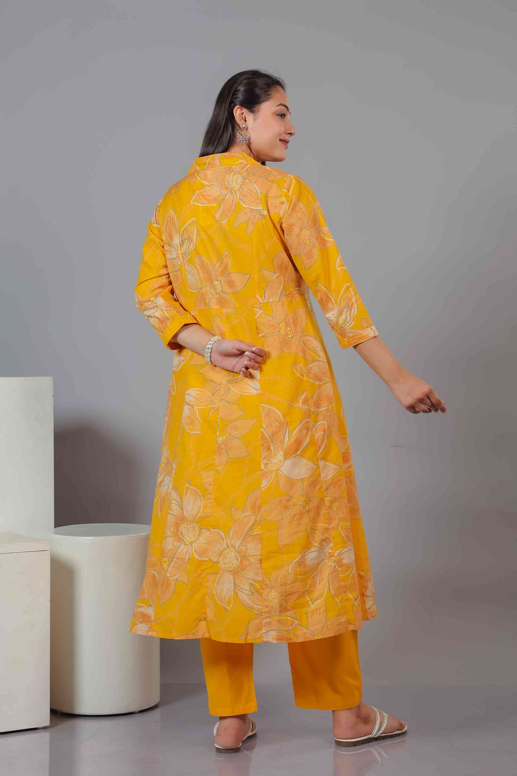 Yellow Cambric Cotton Floral Printed Co-ord Set