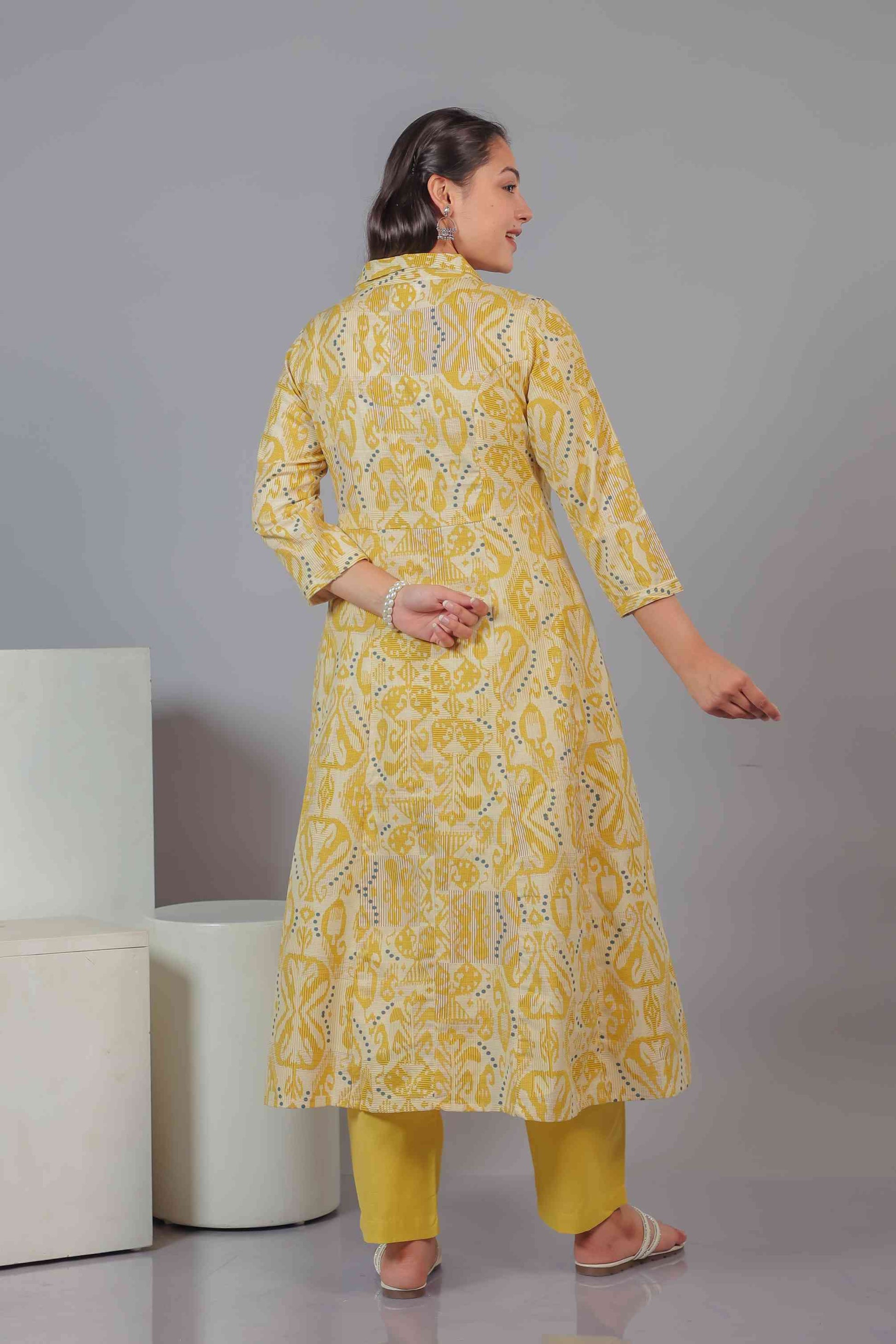 Yellow Slub Cotton Printed Co-ord Set