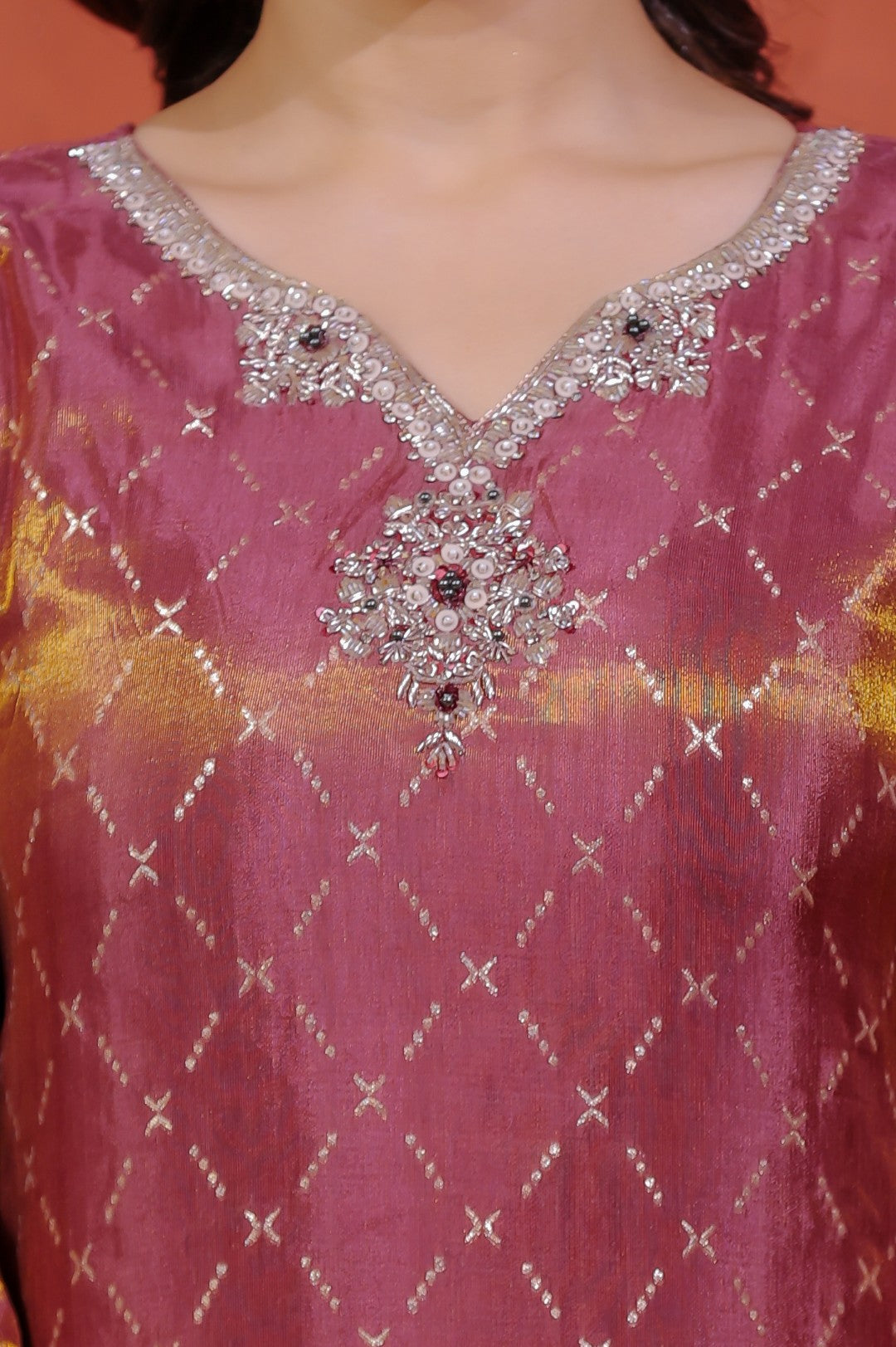 Reddish Brown Mosh Silk Suit with Banarasi Work,Sharara & Dupatta