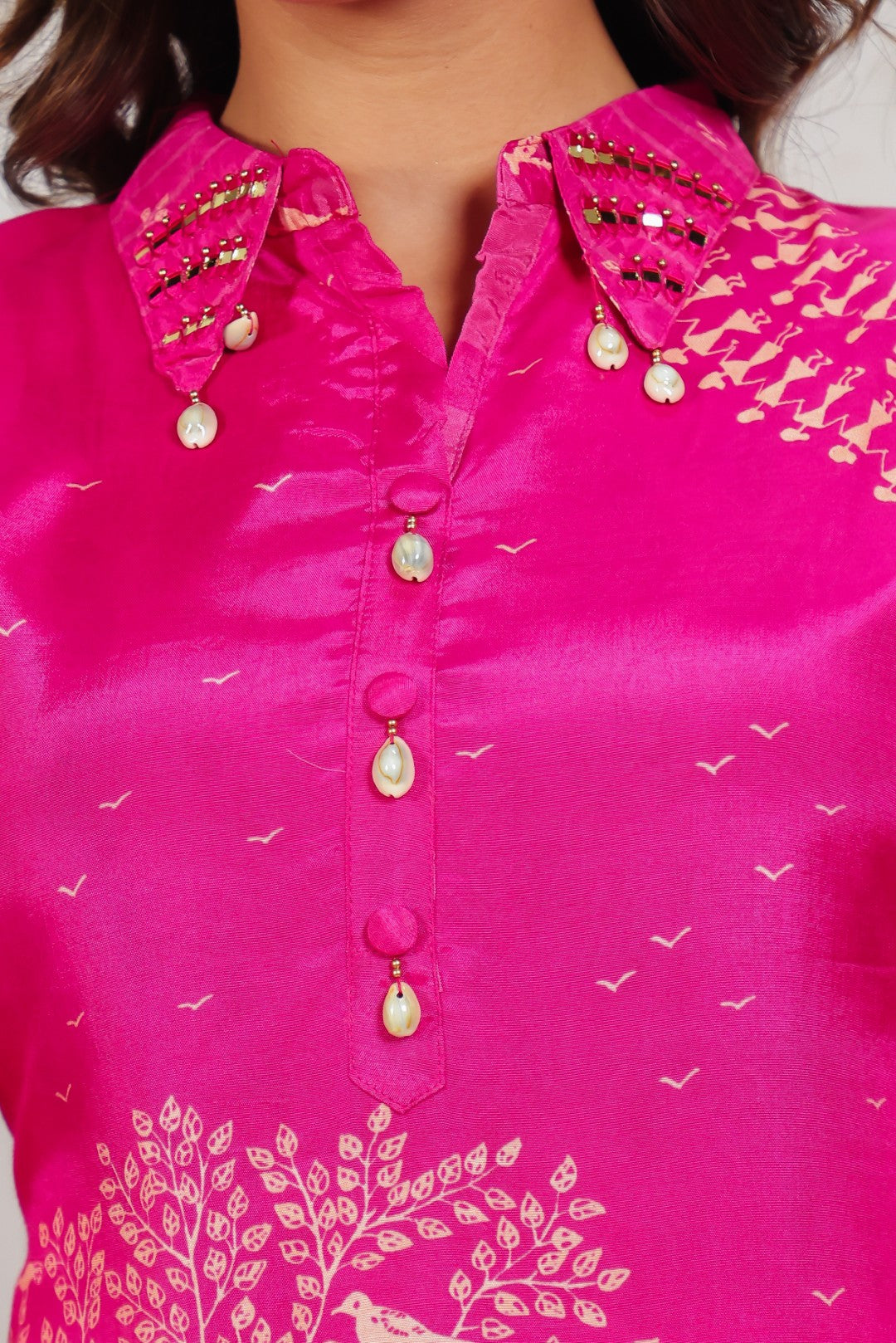 Rani Pink Silk with Tree Printed Co-ord Set