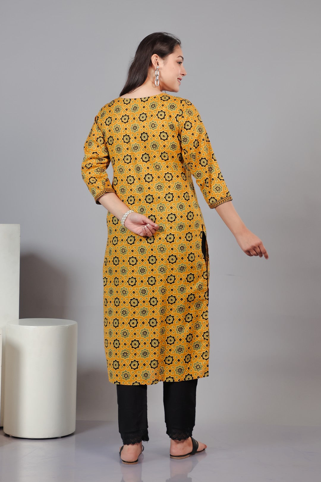 Yellow Cotton Printed Suit with Bottom & Dupatta