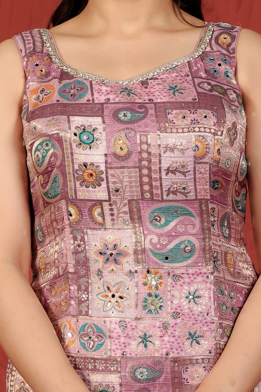 Pink Banarasi Silk Printed Suit, Sharara & Net Dupatta