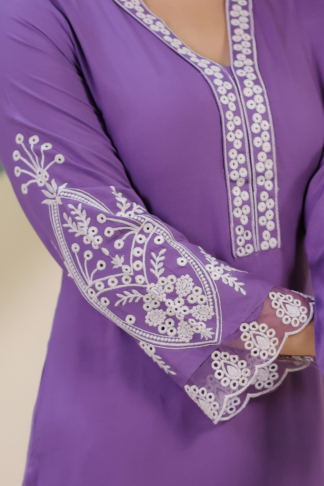 Lavender Rayon Cotton Suit with Thread Work, Palazzo Dupatta