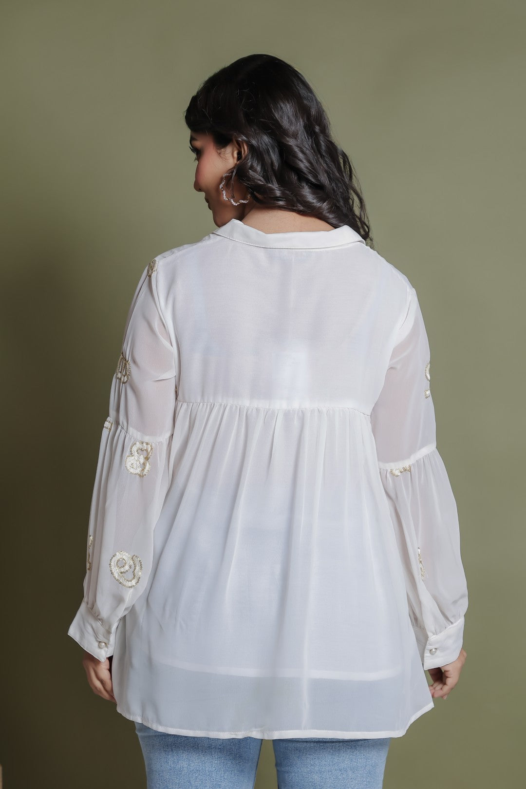 Offwhite Georgette Shirt with Thread Sequence Work