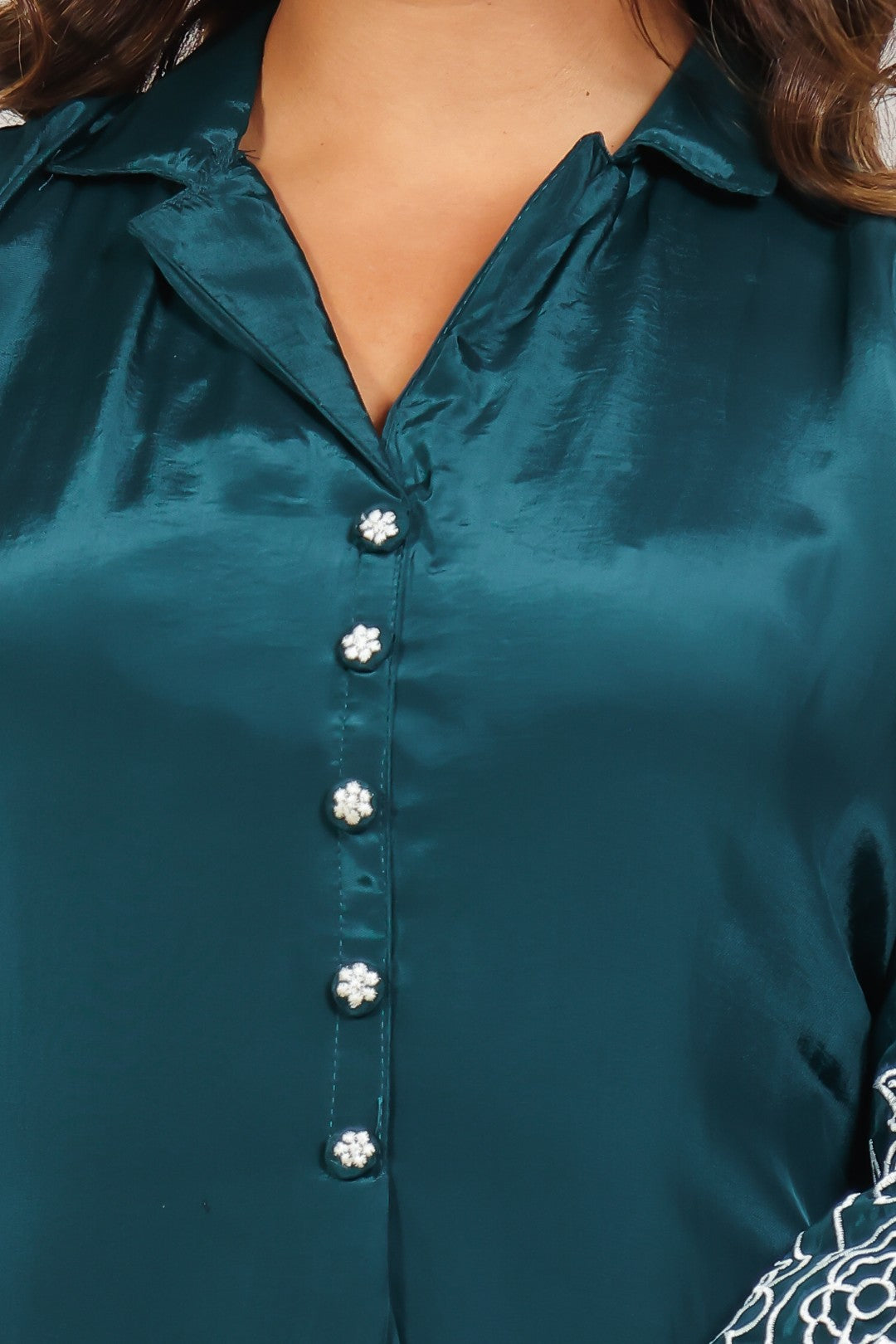 Bottle Green Crepe Silk with White Thread Work Co-ord Set