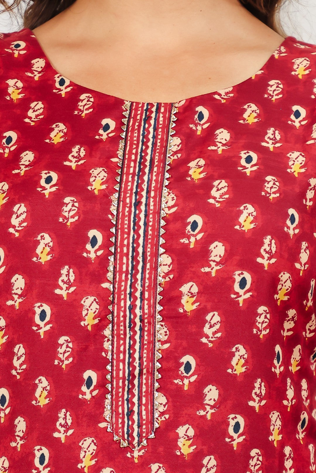 Maroon Slub Cotton Printed Suit with Lining Print Bottom & Dupatta