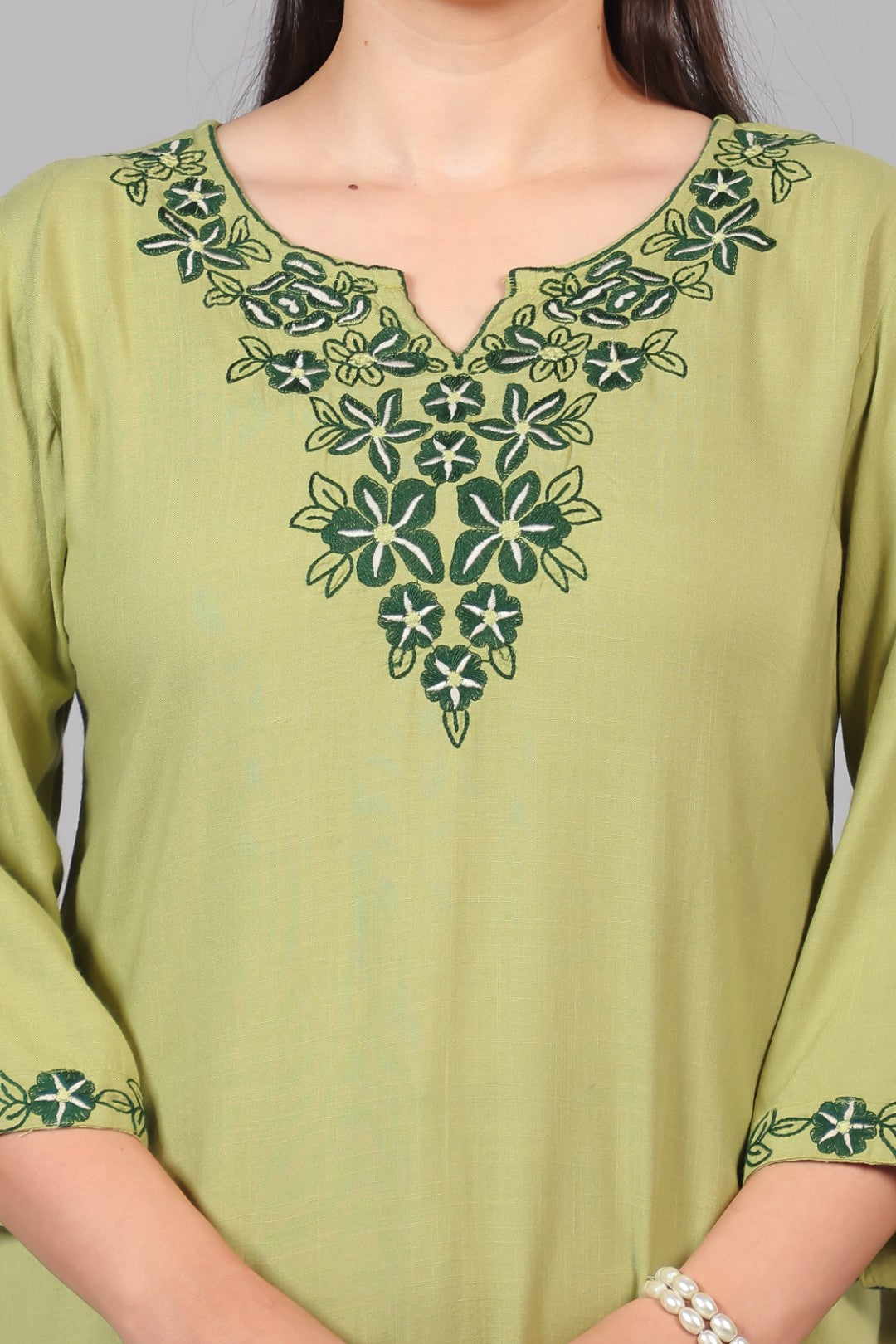 Pista Green Rayon Thread Work Top