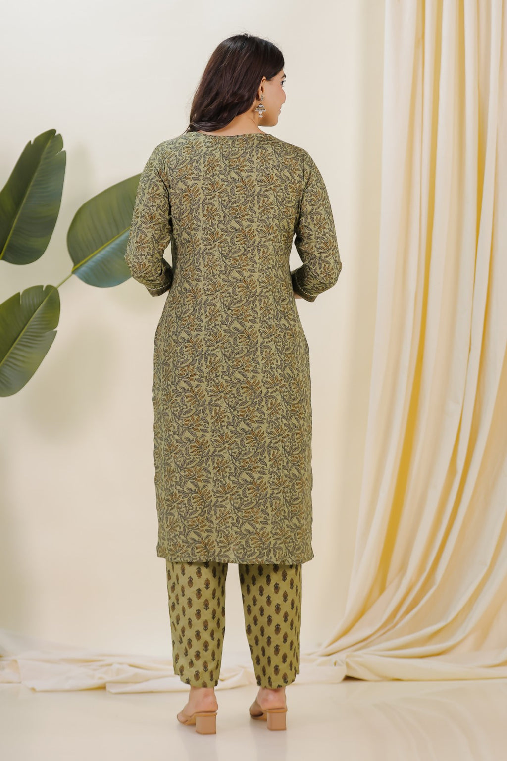 Baby Green Slub Cotton Printed Top with Matching Bottom & Dupatta