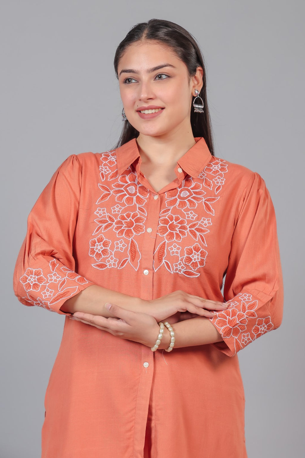 Peach Rayon with Thread Work Co-ord Set