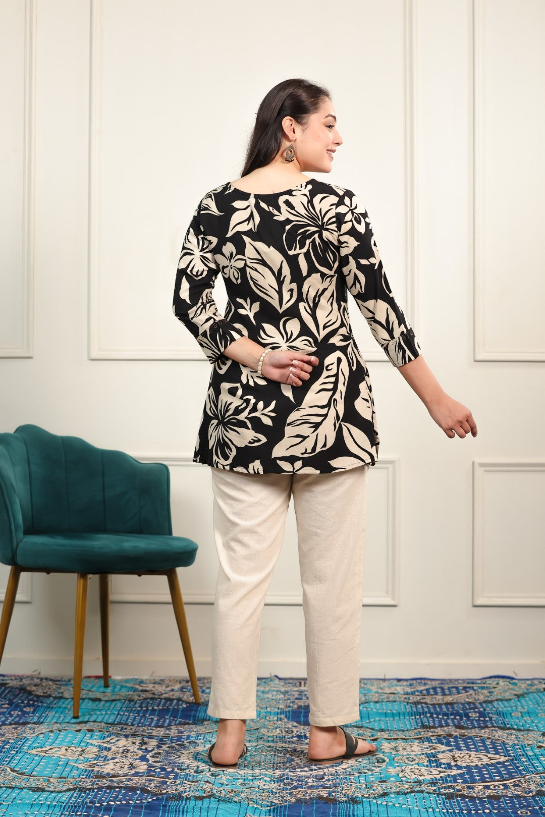 Black Rayon with Floral Printed Top