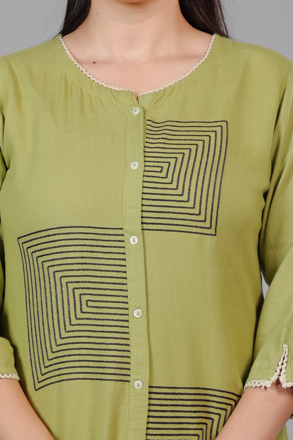 Pista Green Rayon Top with Thread Work Co-ord Set