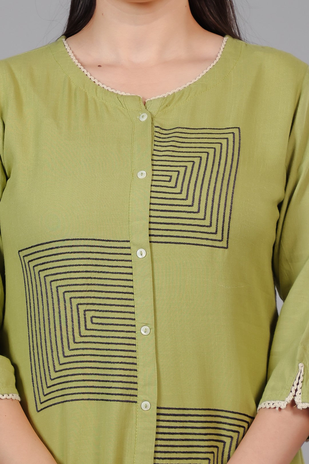 Pista Green Rayon Top with Thread Work Co-ord Set