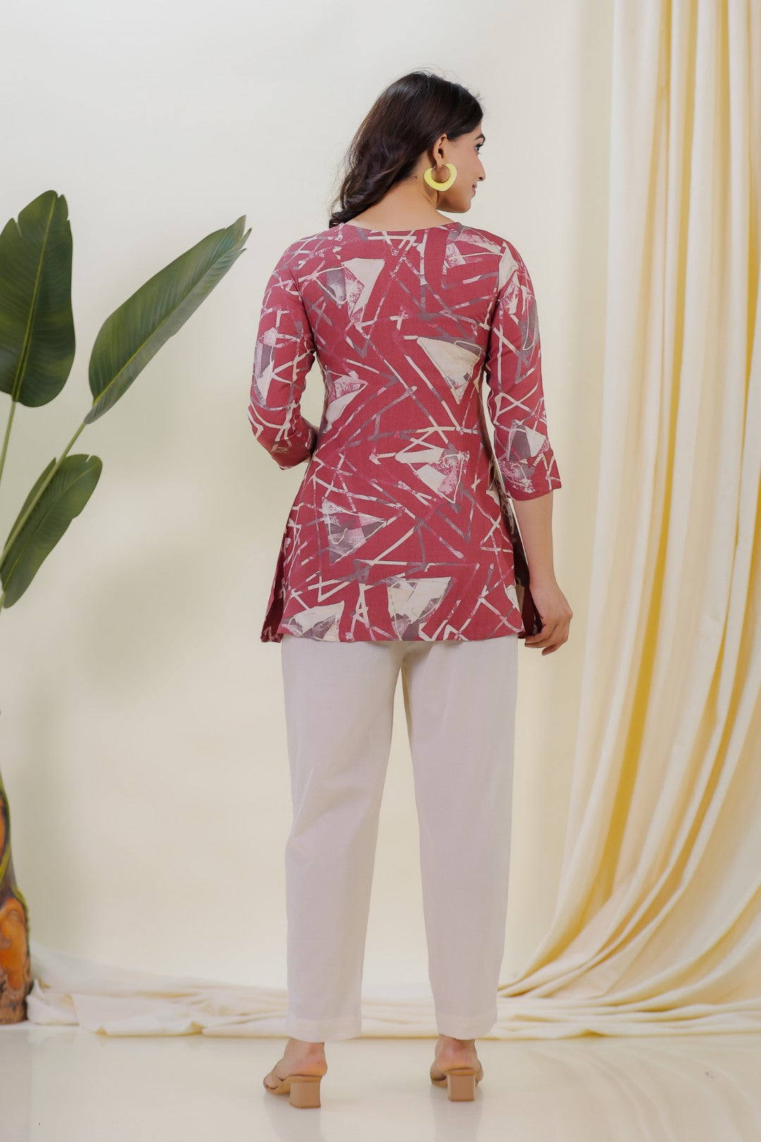 Rust Rayon Printed Top