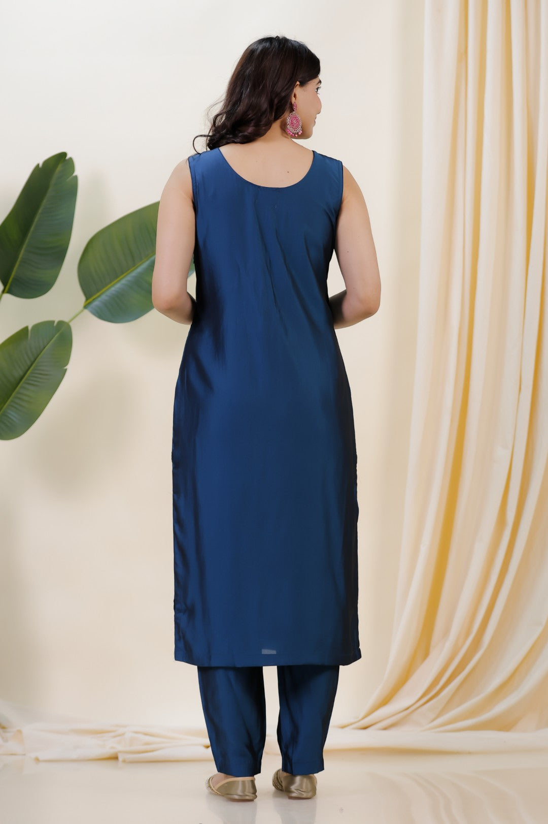 Diesel Blue Muslin Silk Suit with Handwork, Bottom & Dupatta