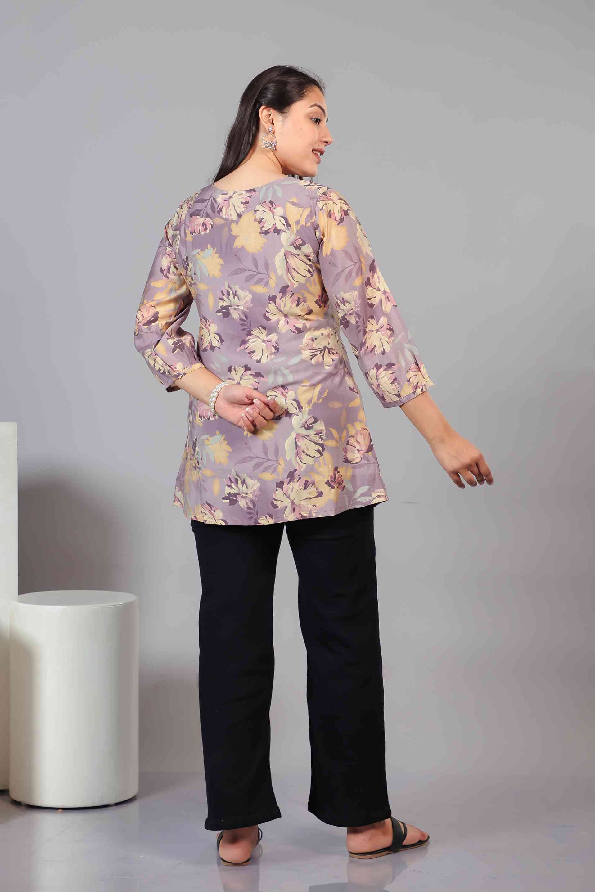 Lavender Muslin Floral Printed Top