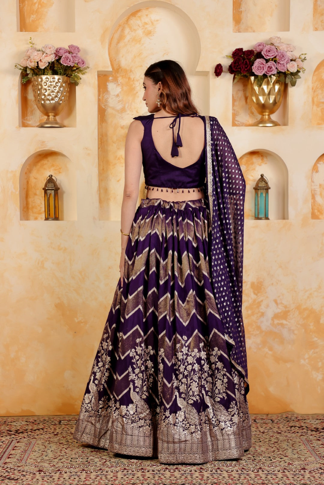 Purple Dola Silk Blouse with Zari Work, Lehenga & Dupatta