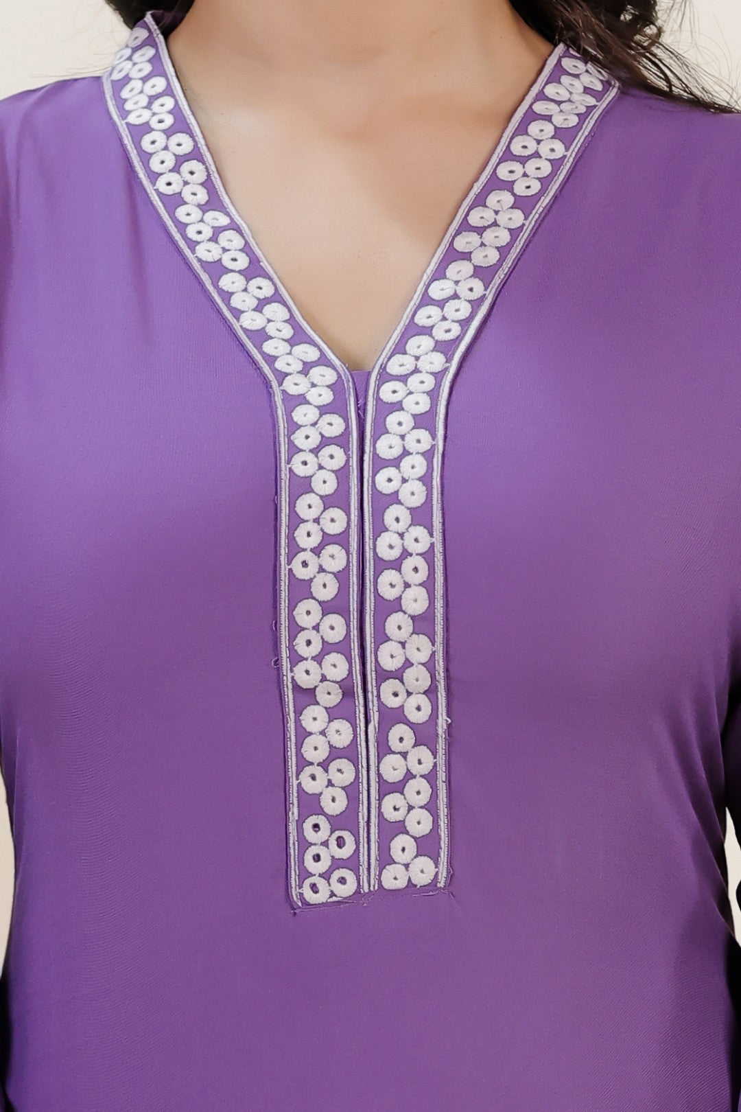 Lavender Rayon Cotton Suit with Thread Work, Palazzo Dupatta