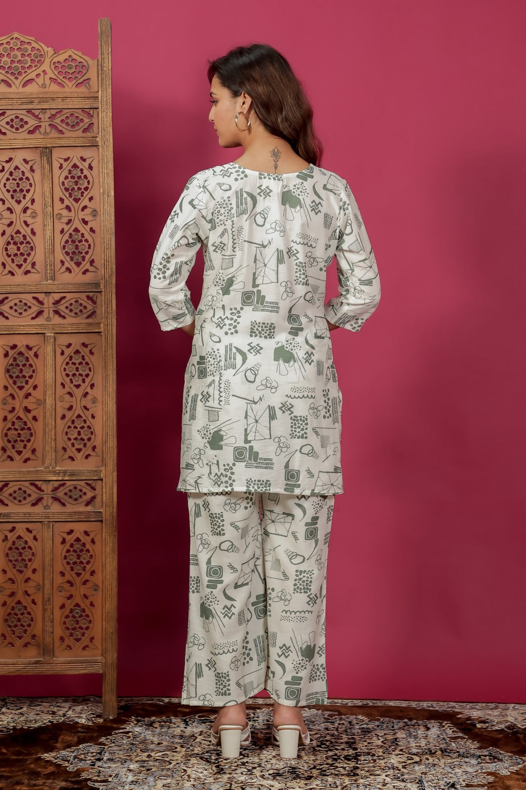 Off White Muslin Printed Co-ord Set