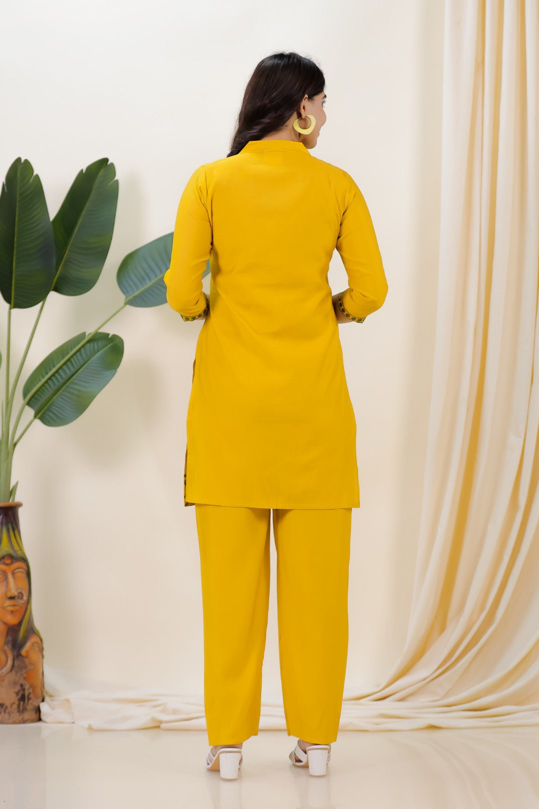 Mustard Yellow Muslin with Sequin Thread Work Co-ord Set
