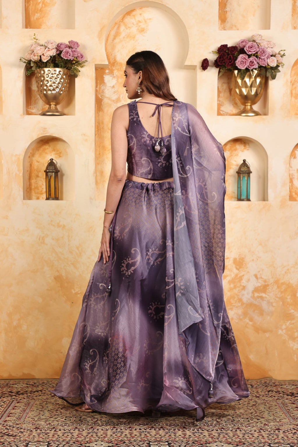 Purple Jimmy Choo Blouse with Digital Print & Zari Work, Lehenga & Dupatta