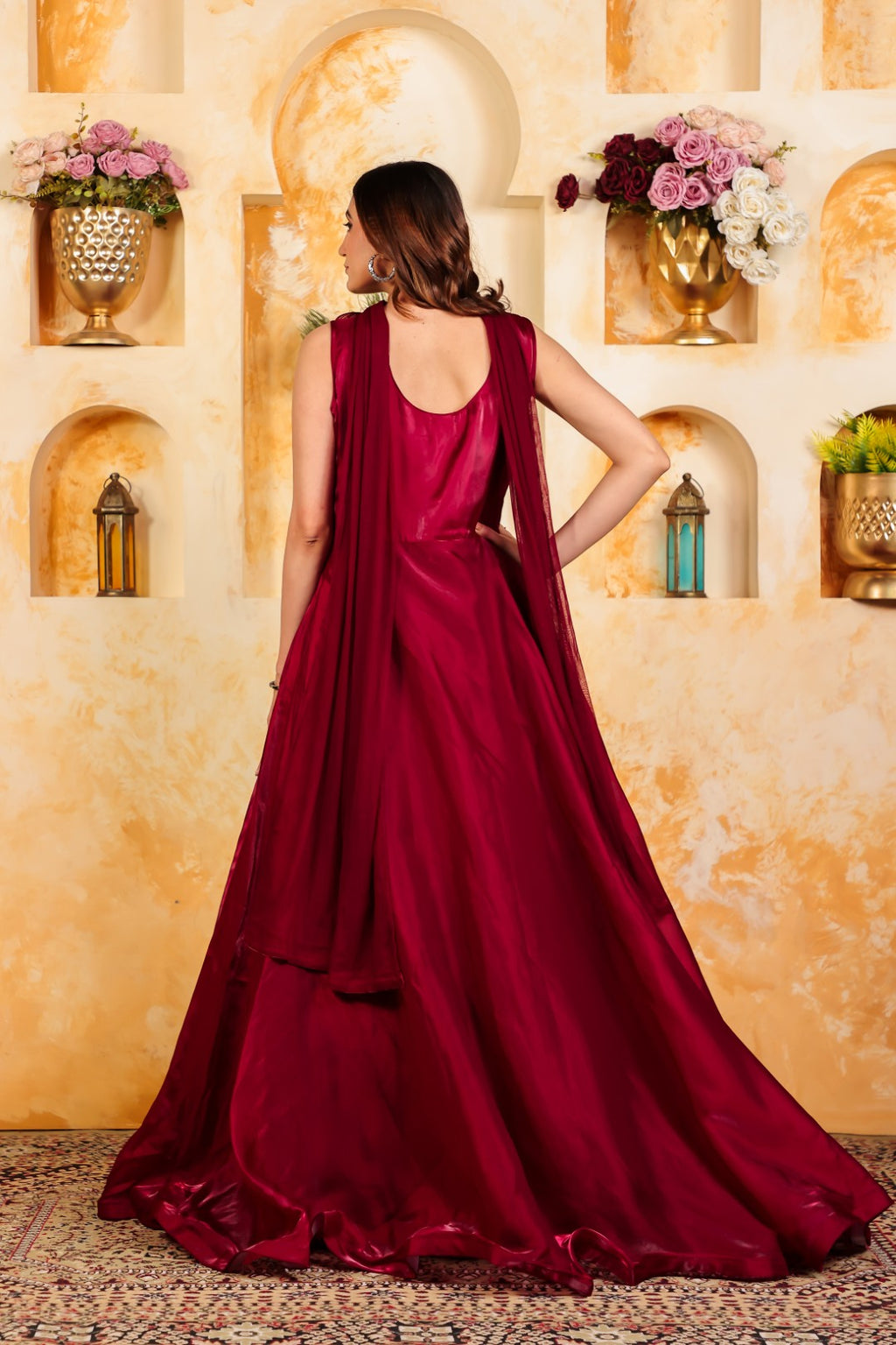 Maroon Jimmy Choo Fancy Stylish Gown & Dupatta