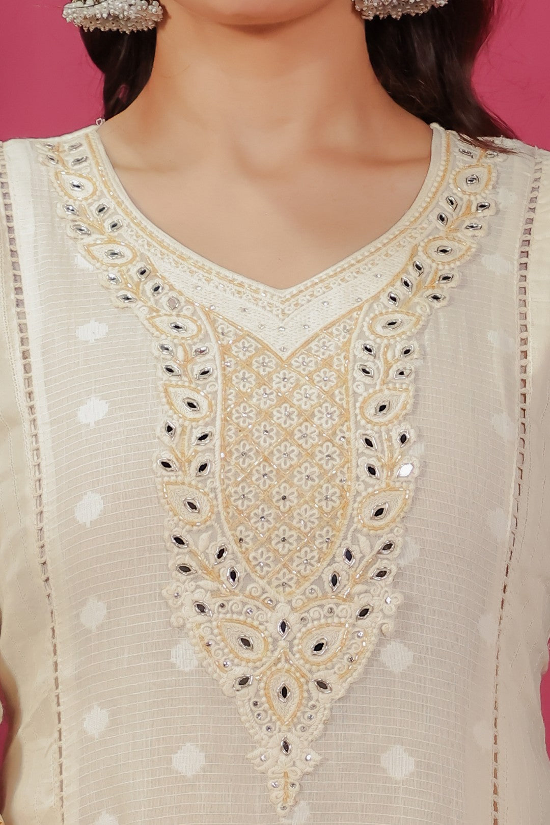 Off White Cotton Chikankari Handwork Co-ord Set with Dupatta