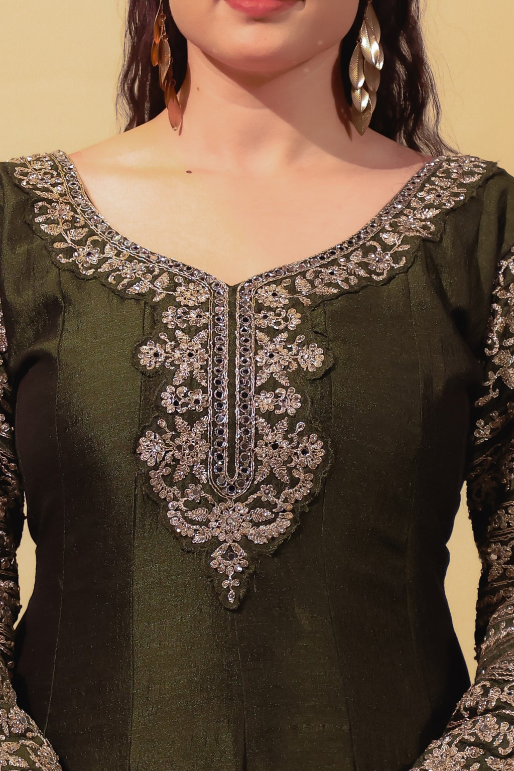 Mehendi Green Vichitra Silk with Zari Work Gown & Dupatta