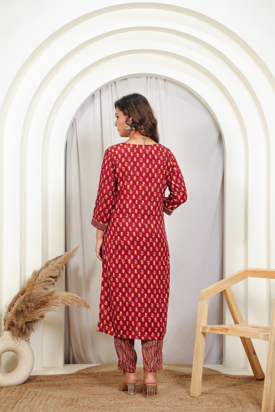 Maroon Slub Cotton Printed Suit with Lining Print Bottom & Dupatta