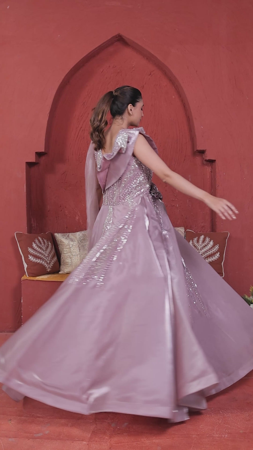 Lavender Net Lehenga with Handwork Blouse & Dupatta