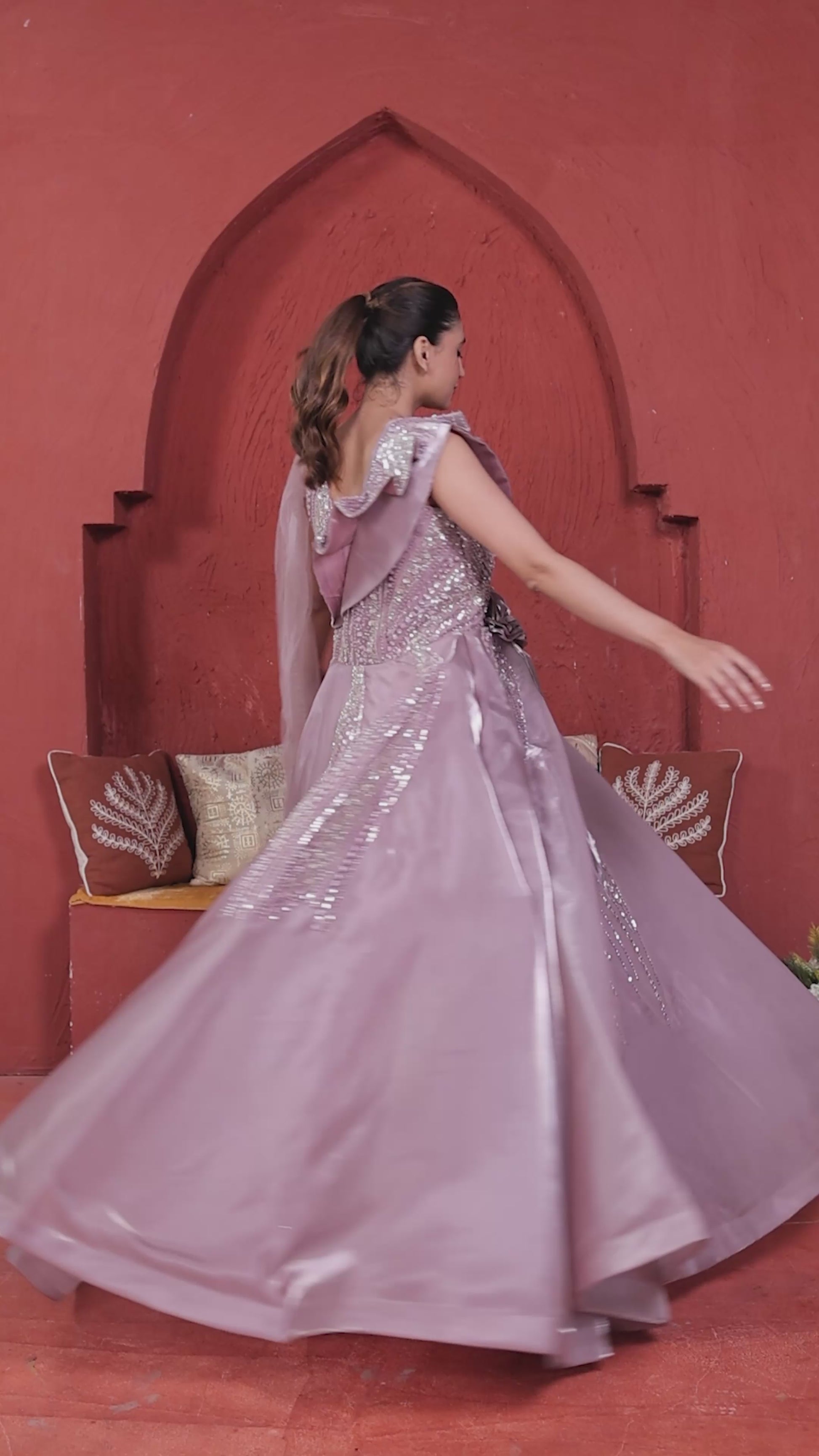 Lavender Net Lehenga with Handwork Blouse & Dupatta