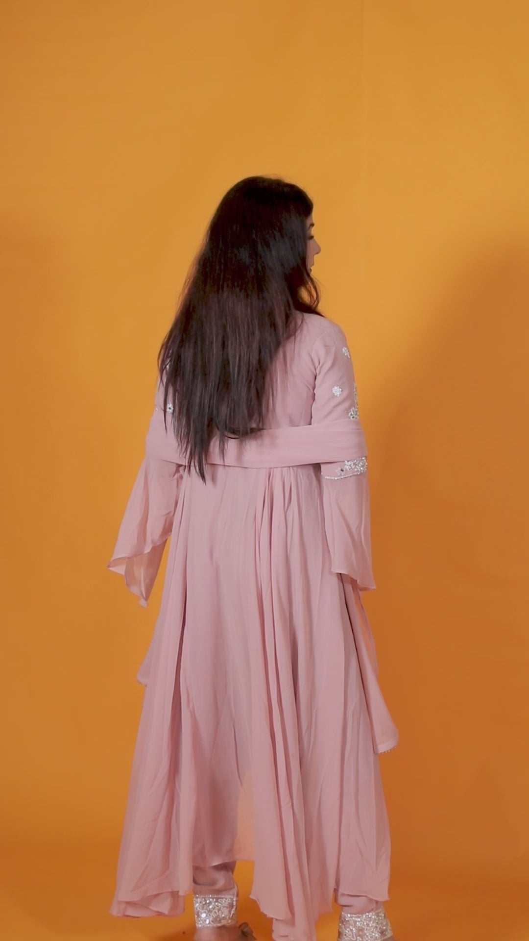 Peach Georgette Top with Thread Work, Bottom & Dupatta