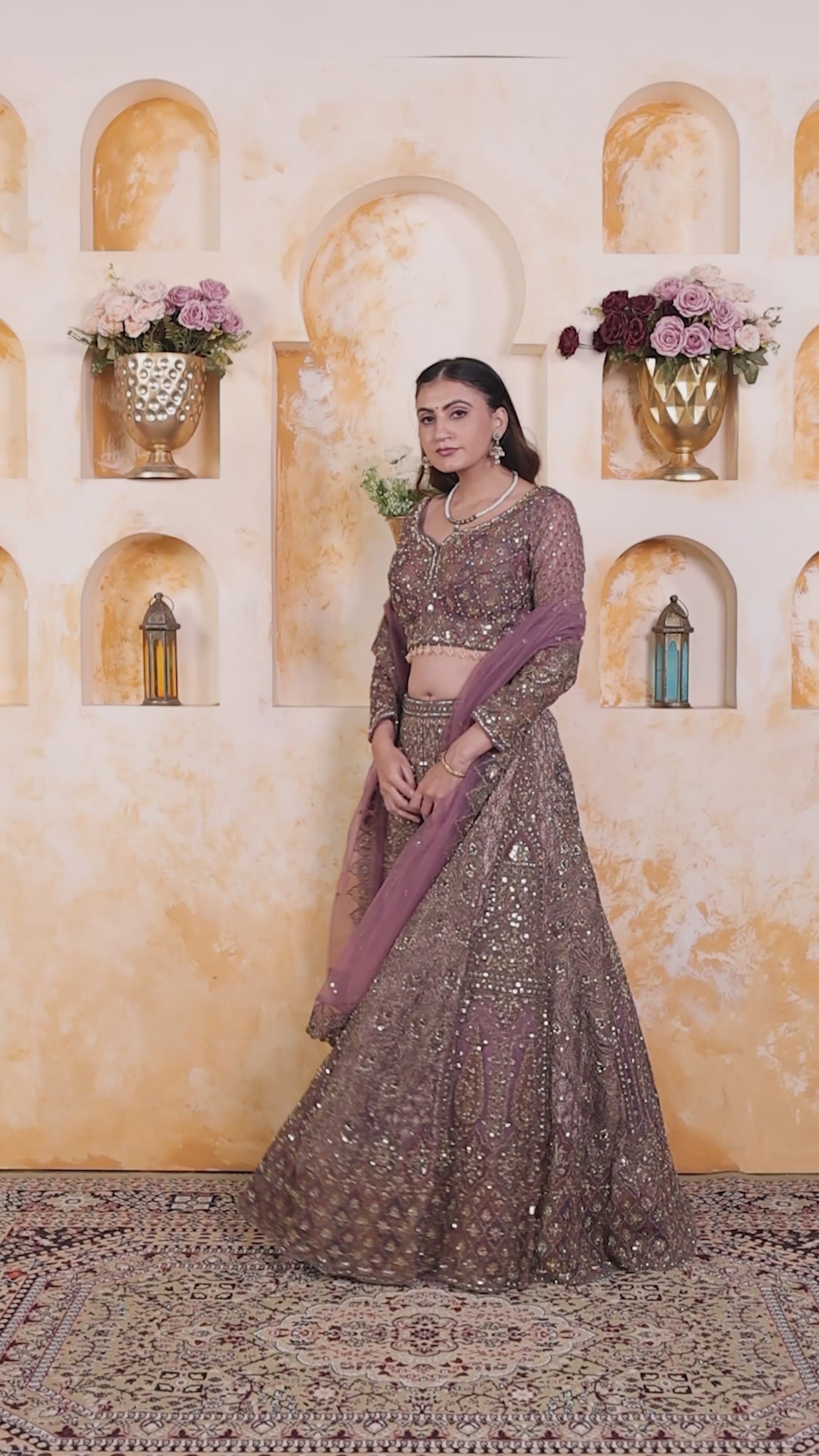 Dried Lavender Twill Net Lehenga with Heavy Zari Work, Blouse & Dupatta