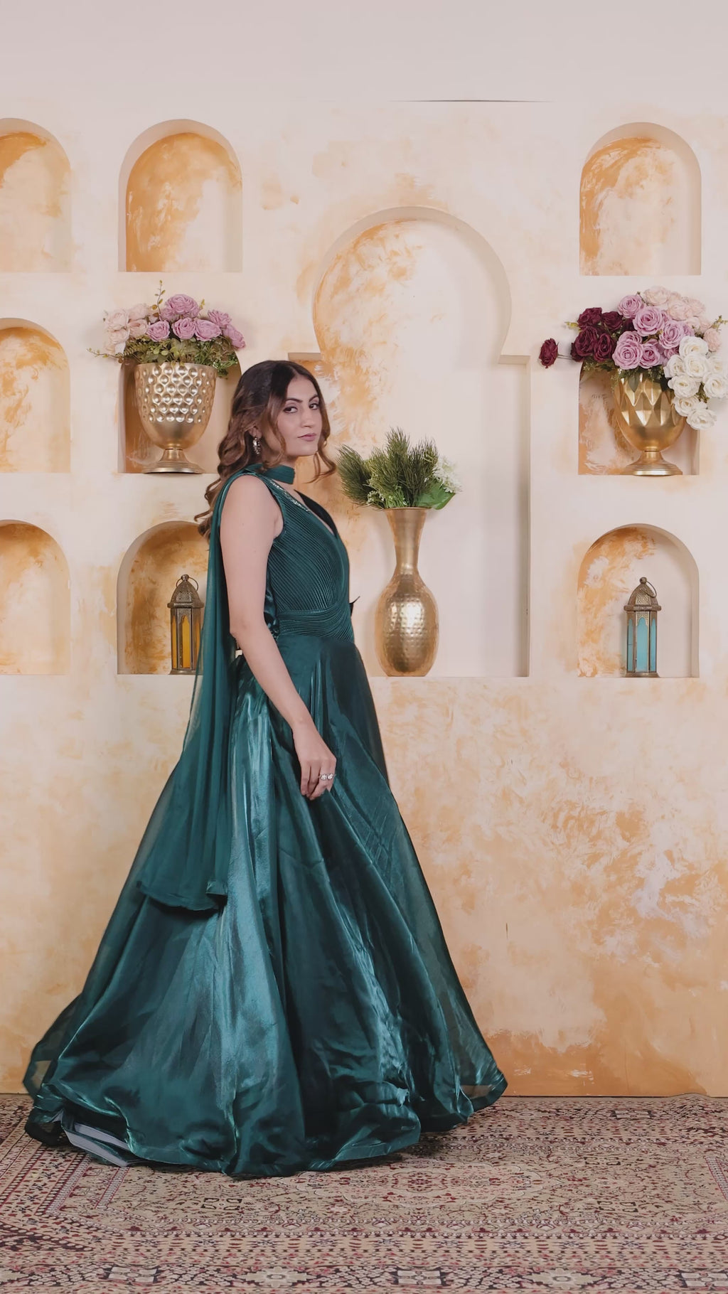 Bottle Green Jimmy Choo Fancy Stylish Gown & Dupatta