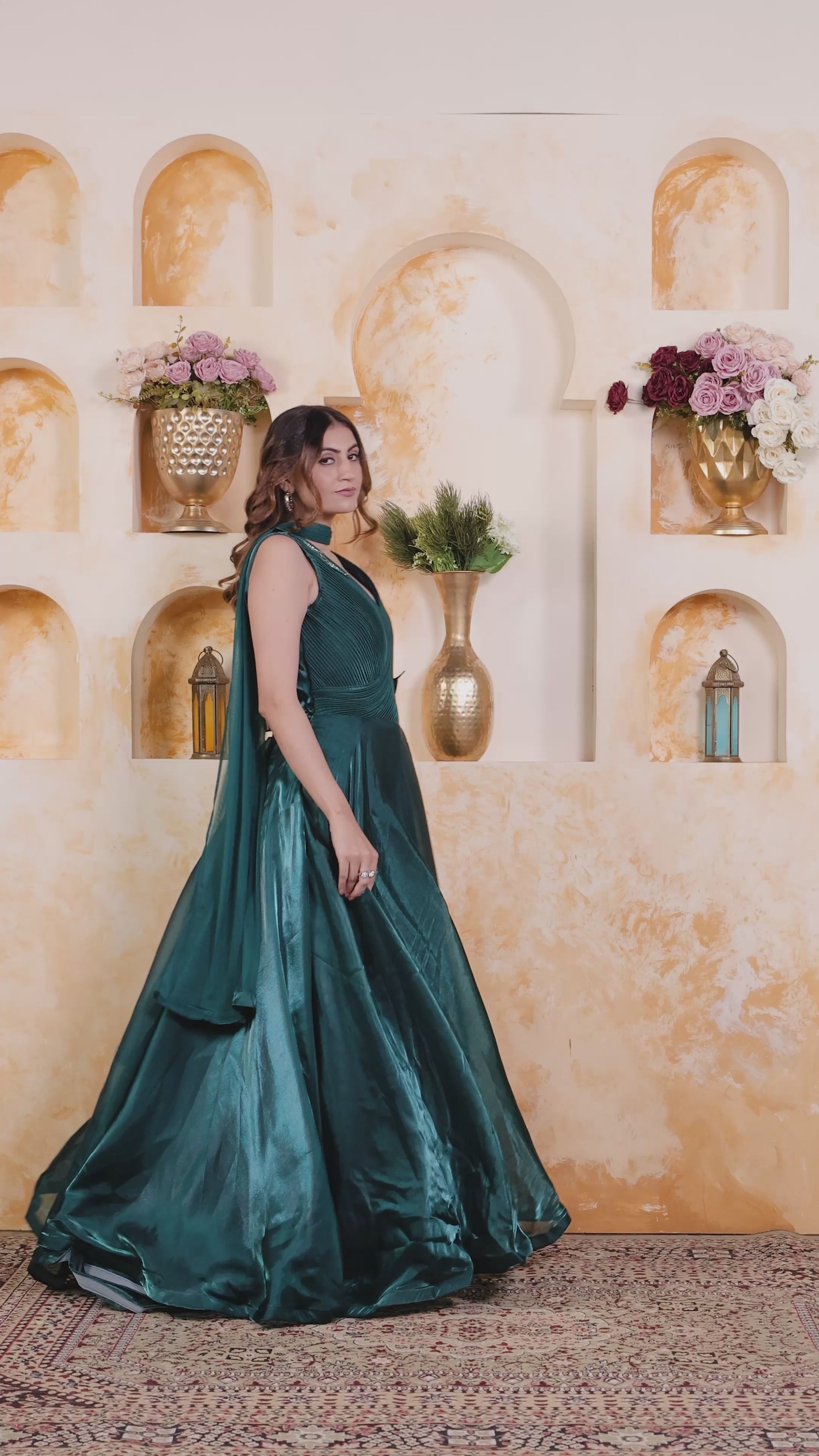 Bottle Green Jimmy Choo Fancy Stylish Gown & Dupatta