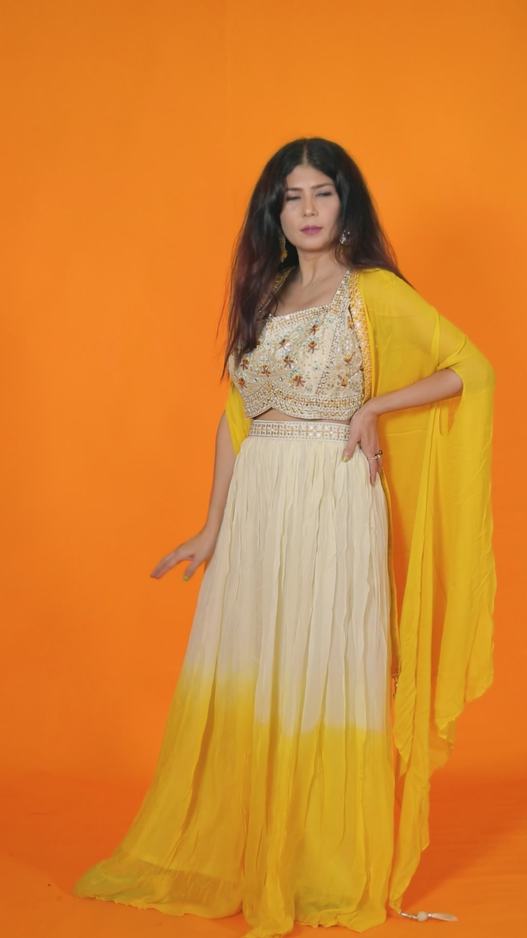 Off White Silk Blouse with Handwork, Offwhite and Yellow Sharara & Shrug