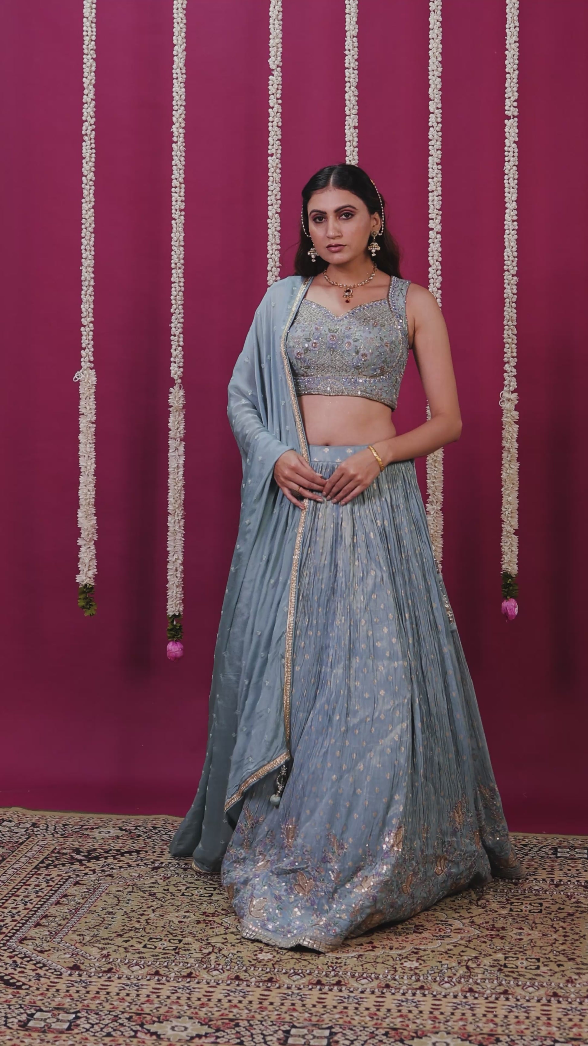 Sky Blue Mosh Silk Lehenga with Banarsi Butti Thread Work with Blouse & Dupatta