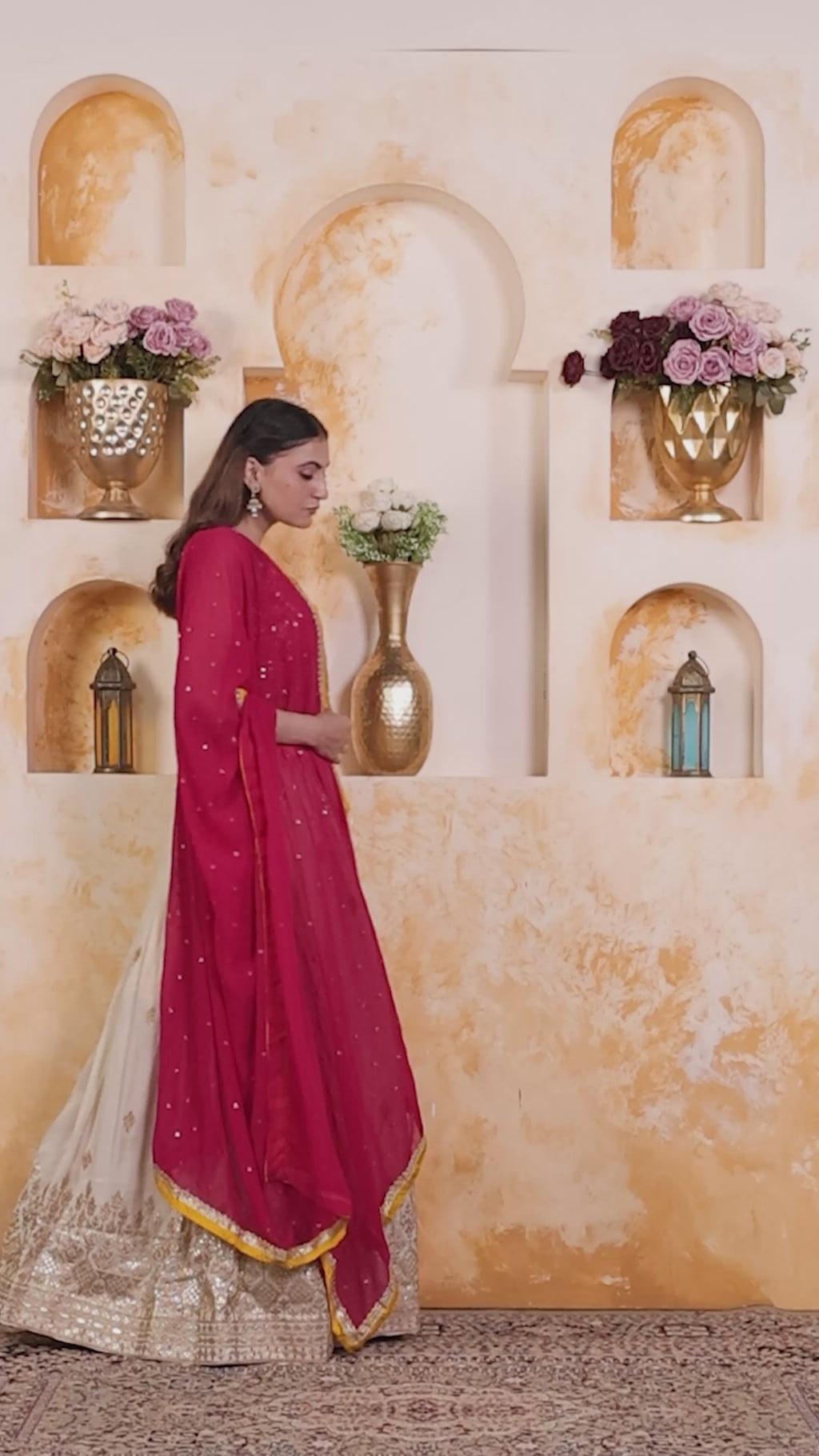 Rani Pink Dola Silk Blouse with Zari Mirror Work, Gotta Zari Work Lehenga with Dupatta