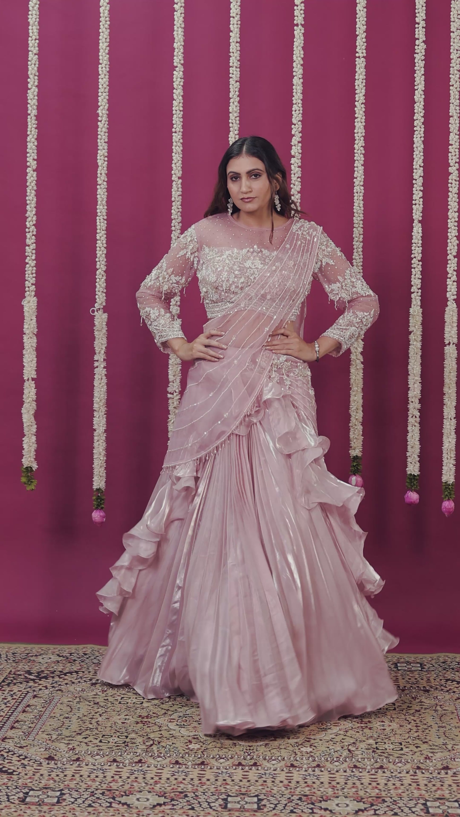 Baby Pink Burberry Net Lehenga with Heavy Handwork Blouse & Attached Dupatta