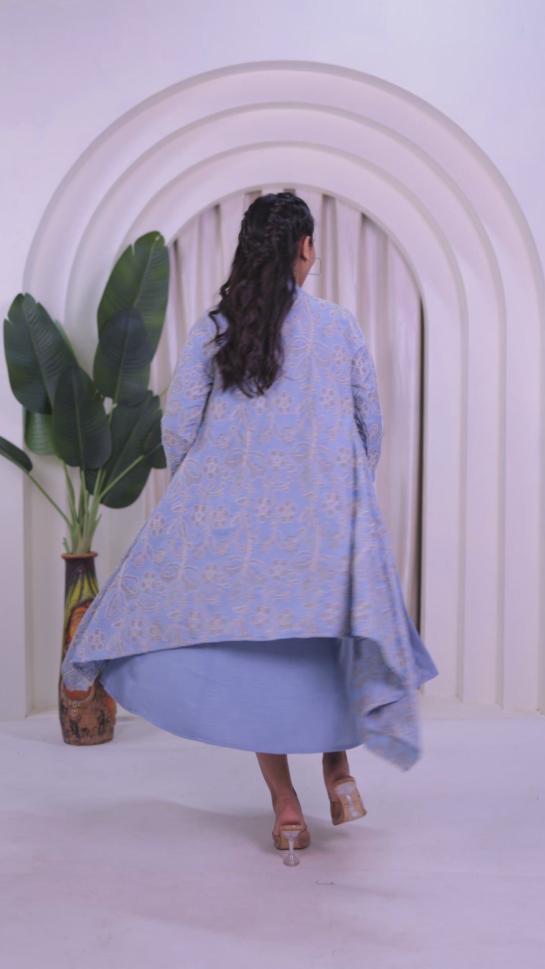 Baby Sky Blue Fiona Cotton Cut-sleeves Top and Jacket with Full Thread Embroidery