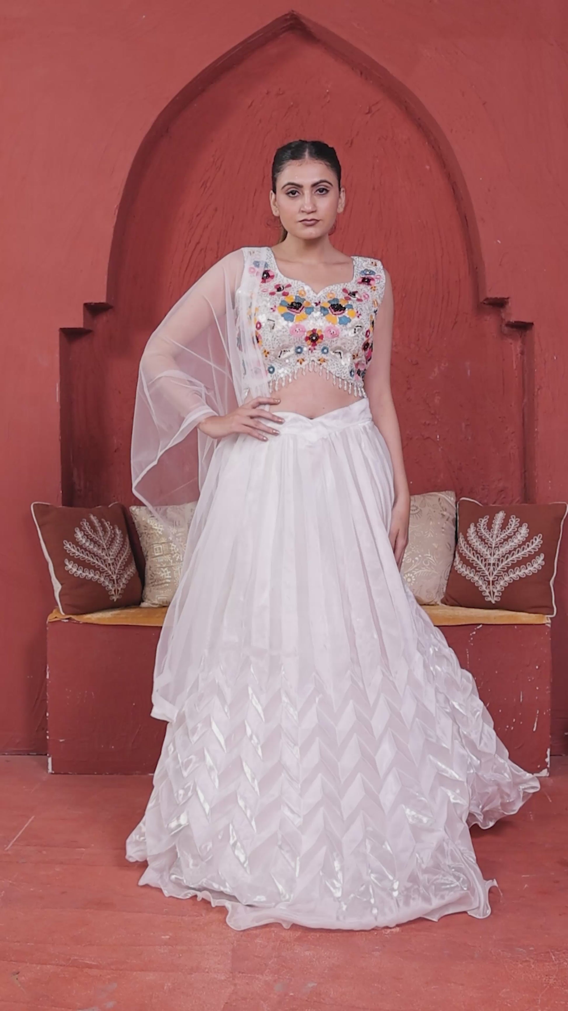 White Jimmy Choo Lehenga with Handwork Blouse & Net Dupatta