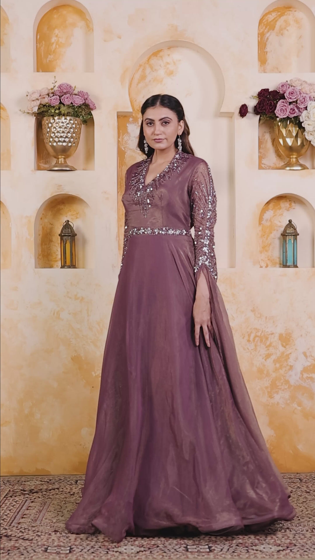 Autumn Copper Shimmer Chiffon with Handwork Gown