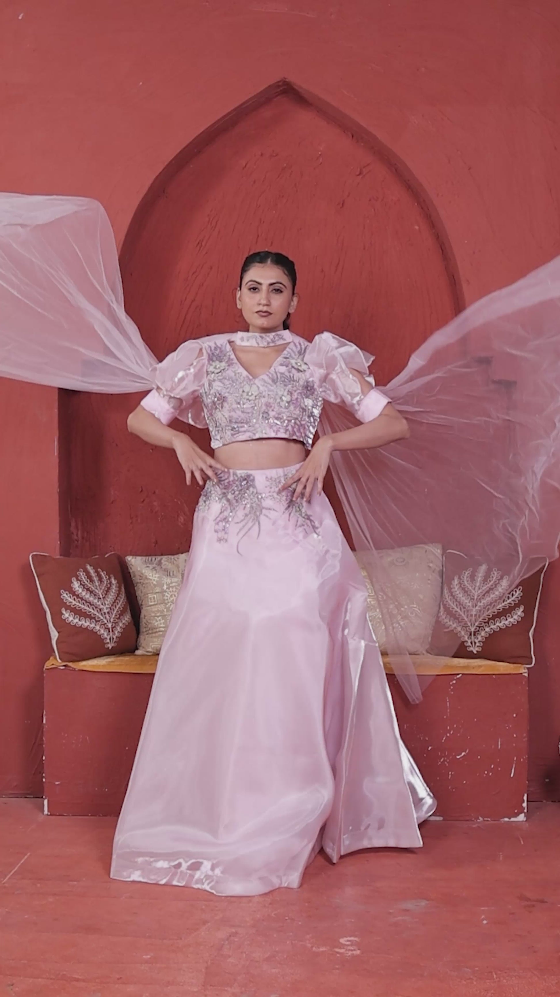 Baby Pink Jimmy Choo Lehenga with Handwork Blouse & Net Dupatta