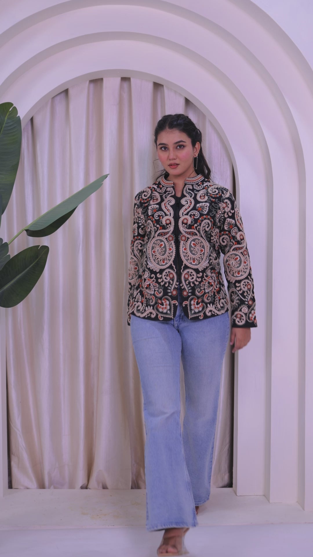 Black Muslin Cotton Jacket with Full Kashmiri Thread Embroidery